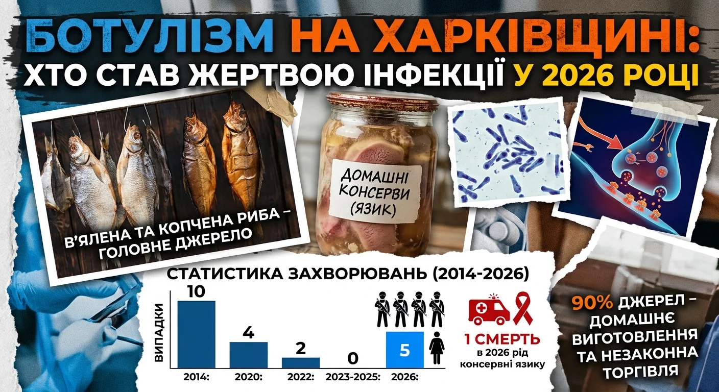 Ботулізм на Харківщині: 5 випадків у 2026 році, один летальний
